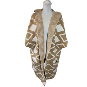 Lane Bryant Hooded Cardigan Sweater Plus Size 18/20 Geometric Tan White Duster